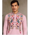 Pink Viscose Silk Sequins Embroidered Navratri Mens Kurta