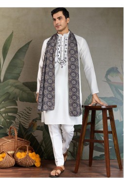 White Viscose Mirror Work Navratri Kurta With Dupatta