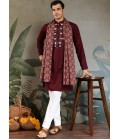 Maroon Viscose Zari Weaving Navratri Kurta With Dupatta Maroon Viscose Zari Weaving Navratri Kurta With Dupatta