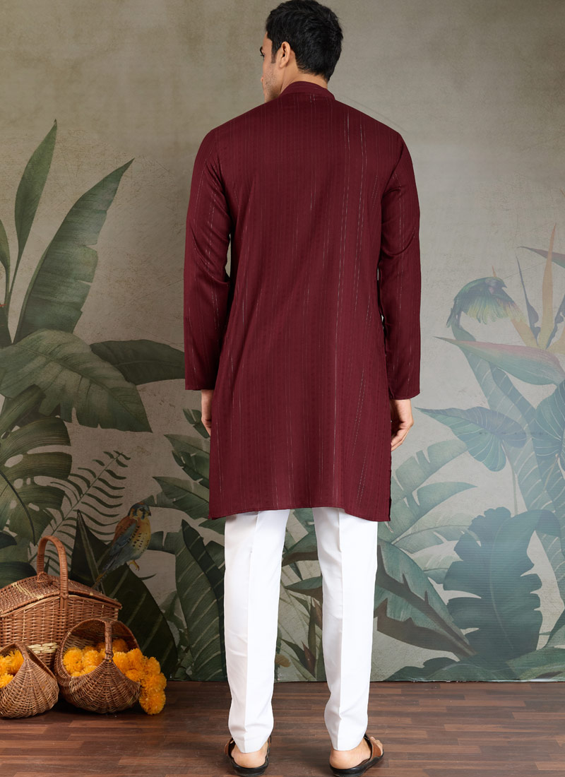 Maroon Viscose Zari Weaving Navratri Kurta With Dupatta Maroon Viscose Zari Weaving Navratri Kurta With Dupatta