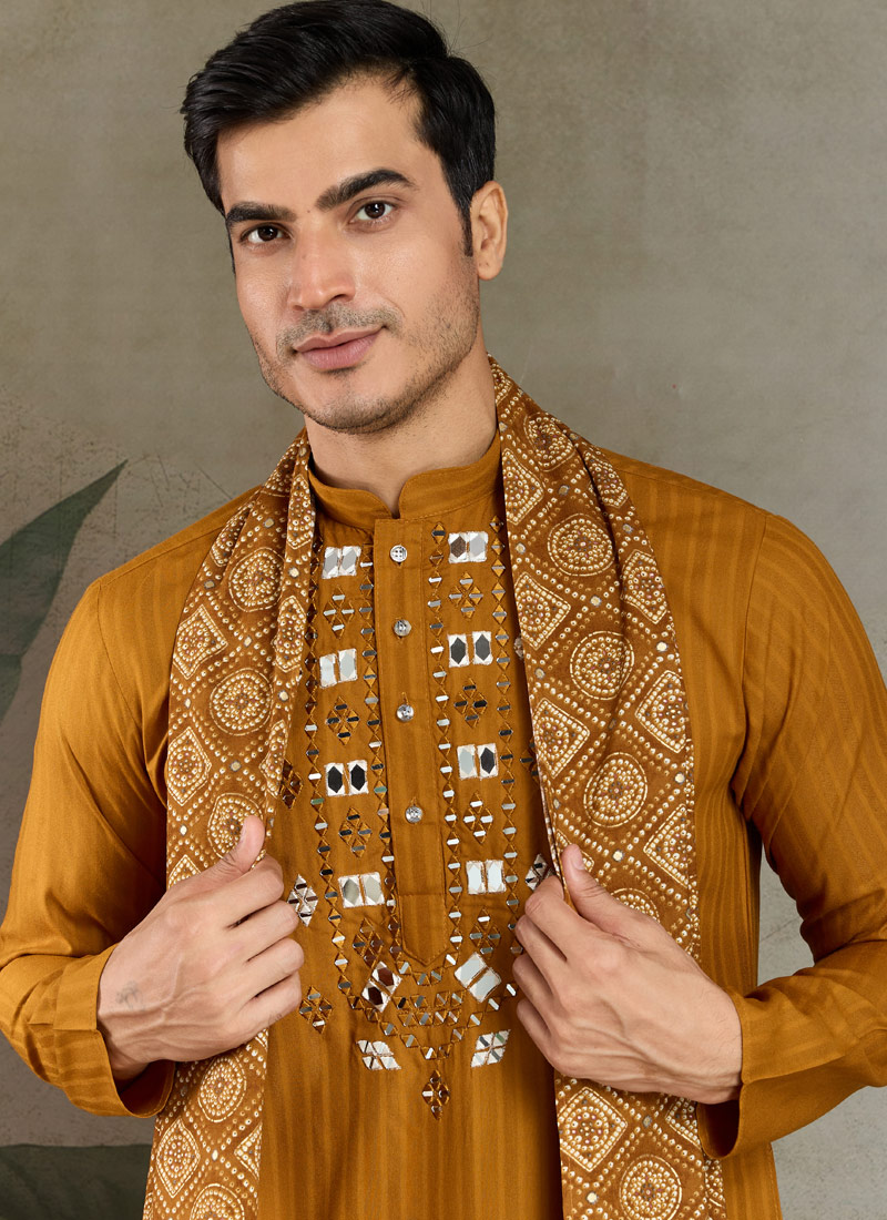 Mustard Viscose Zari Weaving Navratri Kurta With Dupatta Mustard Viscose Zari Weaving Navratri Kurta With Dupatta