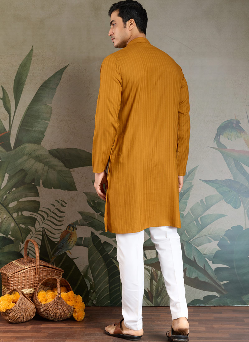 Mustard Viscose Zari Weaving Navratri Kurta With Dupatta Mustard Viscose Zari Weaving Navratri Kurta With Dupatta