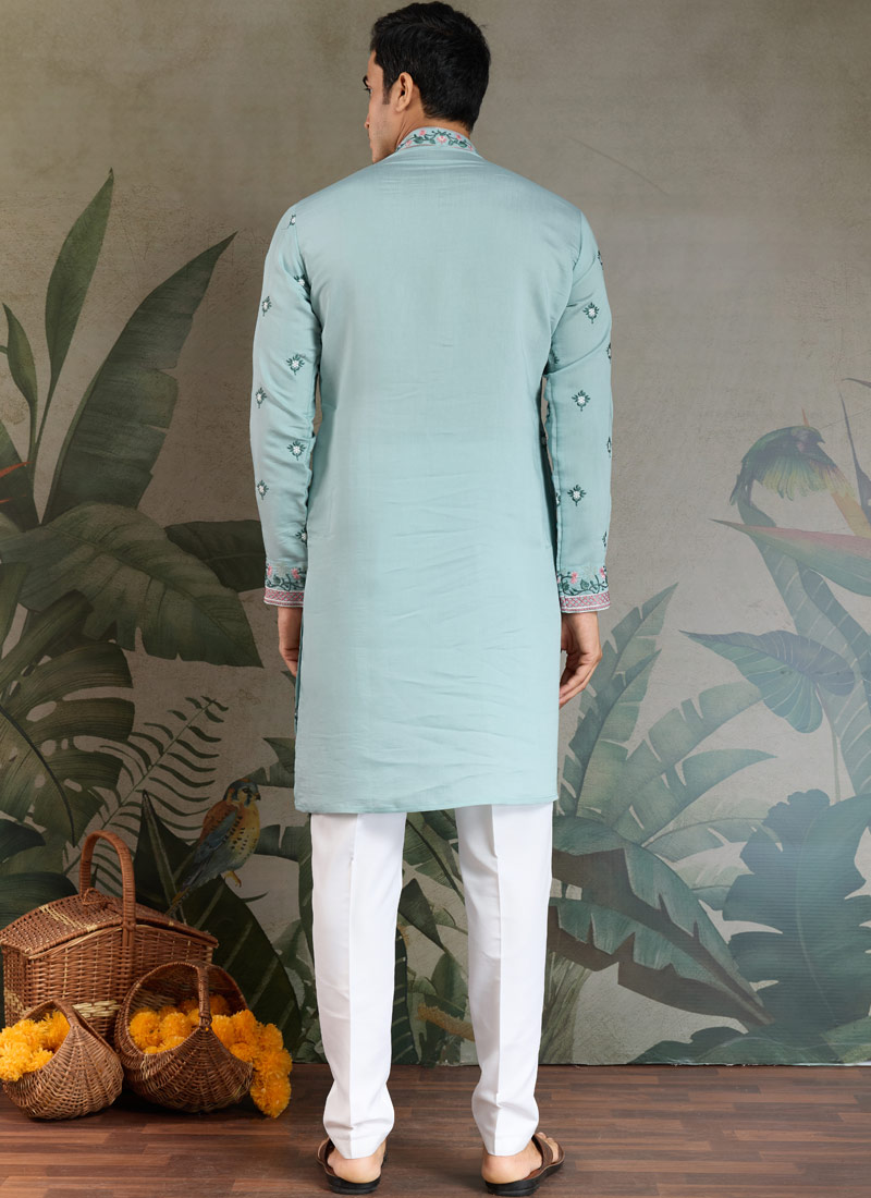 Sky Viscose Silk Sequins Embroidered Navratri Kurta 
