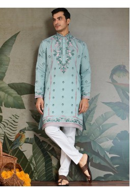 Sky Viscose Silk Sequins Embroidered Navratri Kurta 