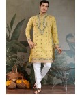 Yellow Viscose Silk Thread Embroidered Navratri Kurta Yellow Viscose Silk Thread Embroidered Navratri Kurta