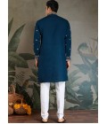 Teal Blue Viscose Silk Sequins Embroidered Navratri Kurta