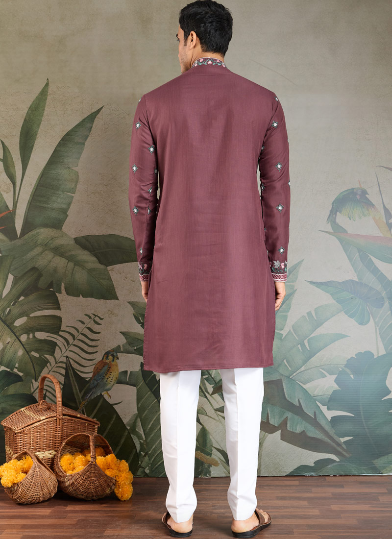 Pastel Chocolate Viscose Silk Thread Embroidered Navratri Kurta Pastel Chocolate Viscose Silk Thread Embroidered Navratri Kurta