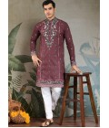Pastel Chocolate Viscose Silk Thread Embroidered Navratri Kurta Pastel Chocolate Viscose Silk Thread Embroidered Navratri Kurta