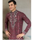 Pastel Chocolate Viscose Silk Thread Embroidered Navratri Kurta Pastel Chocolate Viscose Silk Thread Embroidered Navratri Kurta