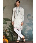 White Viscose Silk Sequins Embroidered Navratri Kurta White Viscose Silk Sequins Embroidered Navratri Kurta