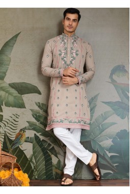 Ivory Viscose Silk Thread Embroidered Navratri Kurta