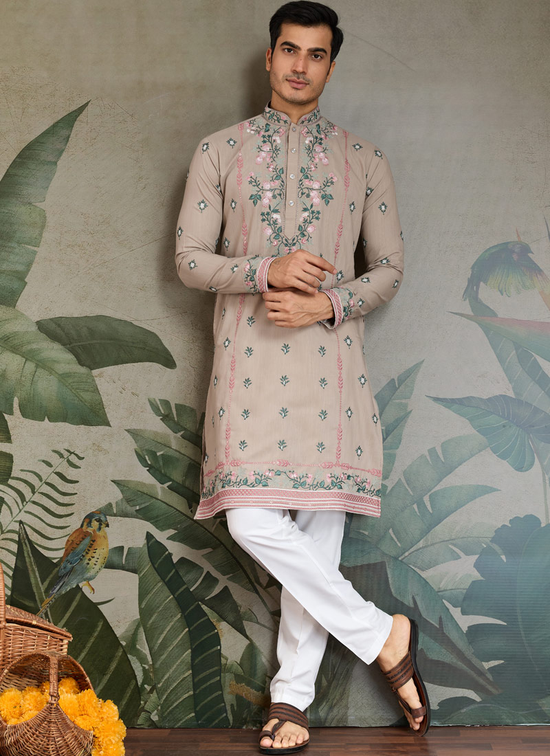Ivory Viscose Silk Thread Embroidered Navratri Kurta Ivory Viscose Silk Thread Embroidered Navratri Kurta