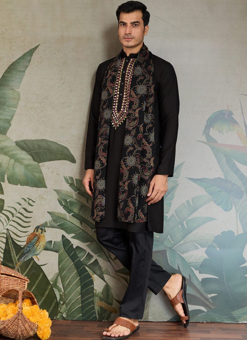 Black Viscose Rayon Mirror Work Navratri Kurta Black Viscose Rayon Mirror Work Navratri Kurta
