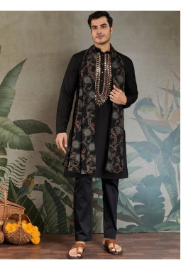 Black Viscose Rayon Mirror Work Navratri Kurta