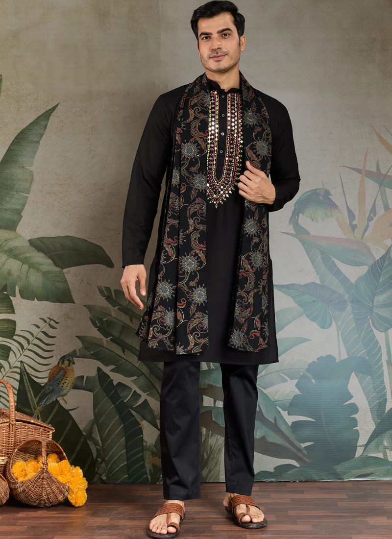Black Viscose Rayon Mirror Work Navratri Kurta Black Viscose Rayon Mirror Work Navratri Kurta