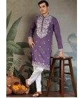 Pastel Purple Viscose Silk Thread Embroidered Navratri Kurta Pastel Purple Viscose Silk Thread Embroidered Navratri Kurta