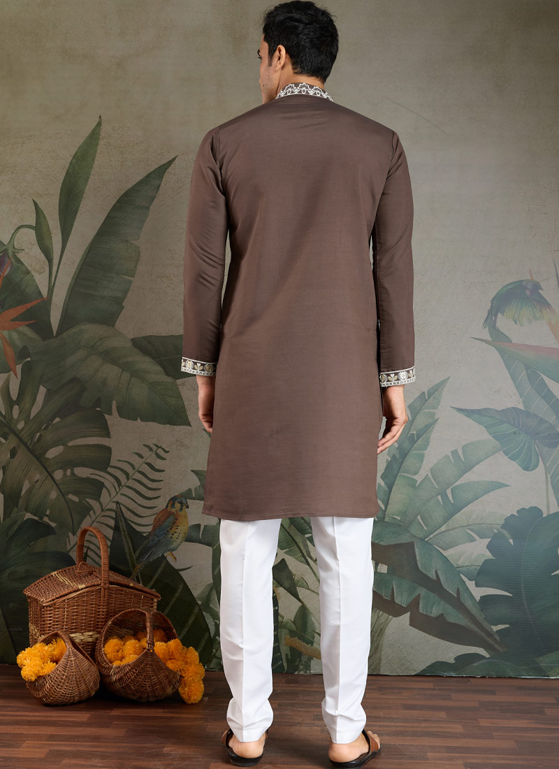Chocolate Gray Viscose Silk sequence Embroidered Navratri Kurta Chocolate Gray Viscose Silk sequence Embroidered Navratri Kurta