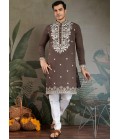 Chocolate Gray Viscose Silk sequence Embroidered Navratri Kurta Chocolate Gray Viscose Silk sequence Embroidered Navratri Kurta