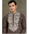Chocolate Gray Viscose Silk sequence Embroidered Navratri Kurta Chocolate Gray Viscose Silk sequence Embroidered Navratri Kurta