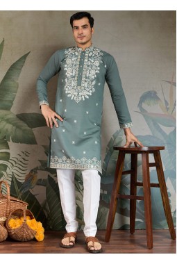 Pastel Pista Viscose Silk Thread Embroidered Navratri Kurta