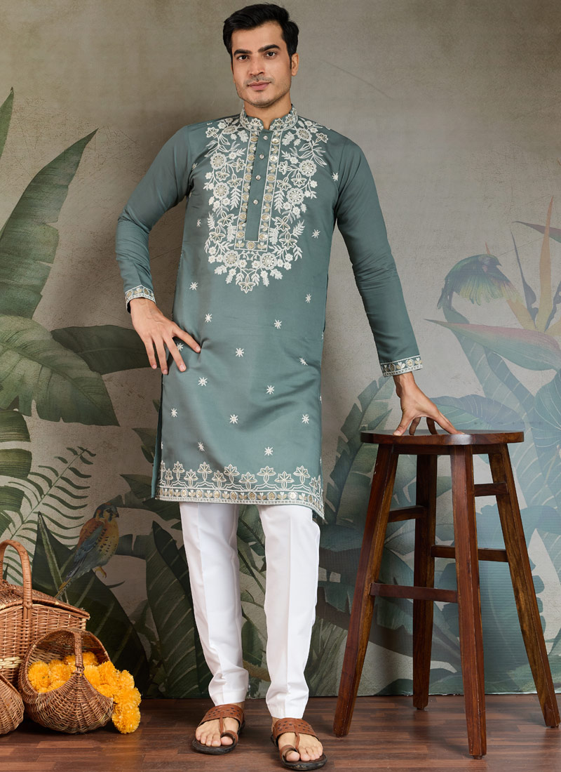 Pastel Pista Viscose Silk Thread Embroidered Navratri Kurta Pastel Pista Viscose Silk Thread Embroidered Navratri Kurta