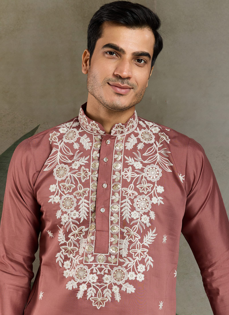 Pastel Chocolate Viscose Silk Sequence Embroidered Navratri Kurta Pastel Chocolate Viscose Silk Sequence Embroidered Navratri Kurta