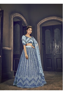 Grey Net Sequins Wedding Lehenga Choli