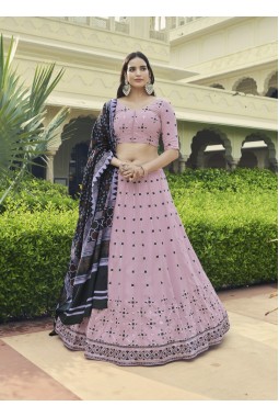 Dusty Pink Georgette Thread Embroidery Wedding Lehenga Choli