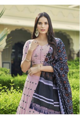 Dusty Pink Georgette Thread Embroidery Wedding Lehenga Choli