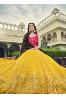 Yellow Georgette Sequins Wedding Lehenga Choli