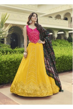 Yellow Georgette Sequins Wedding Lehenga Choli