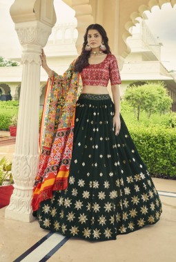 Green Georgette Embroidered Wedding Lehenga Choli
