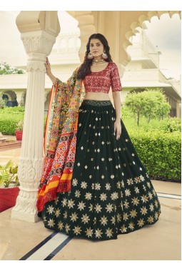 Green Georgette Embroidered Wedding Lehenga Choli