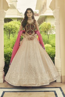 Beige Georgette Sequins Wedding Lehenga Choli