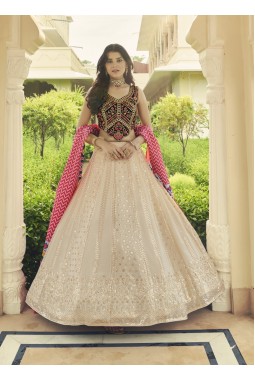 Beige Georgette Sequins Wedding Lehenga Choli