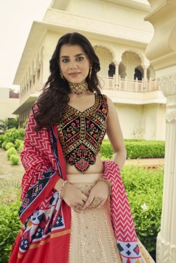 Beige Georgette Sequins Wedding Lehenga Choli