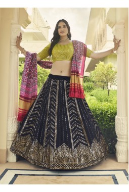 Navy Blue Georgette Wedding Lehenga Choli