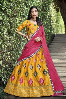 Yellow Silk Thread Embroidery Wedding Lehenga Choli