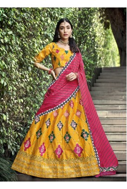 Yellow Silk Thread Embroidery Wedding Lehenga Choli