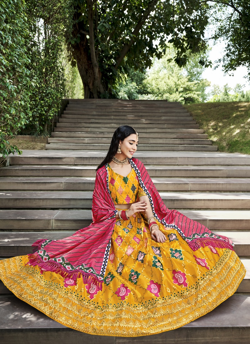 Yellow Silk Thread Embroidery Wedding Lehenga Choli