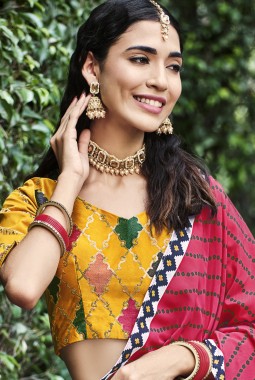 Yellow Silk Thread Embroidery Wedding Lehenga Choli