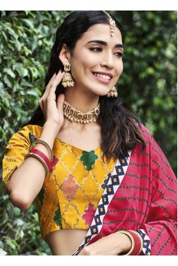 Yellow Silk Thread Embroidery Wedding Lehenga Choli