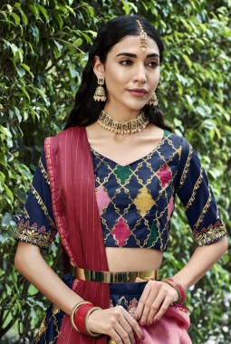 Navy Blue Silk Sequins Wedding Lehenga Choli