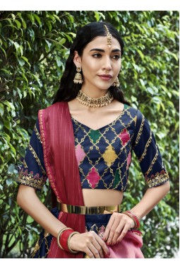 Navy Blue Silk Sequins Wedding Lehenga Choli