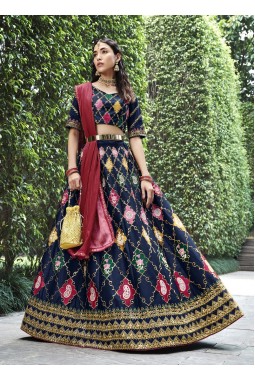 Navy Blue Silk Sequins Wedding Lehenga Choli