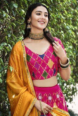 Rani Pink Silk Thread Embroidery Wedding Lehenga Choli