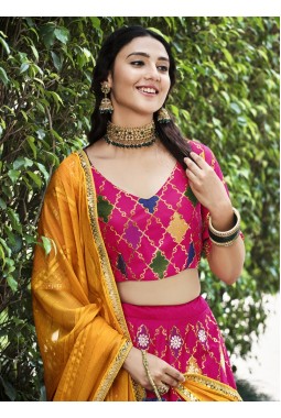 Rani Pink Silk Thread Embroidery Wedding Lehenga Choli