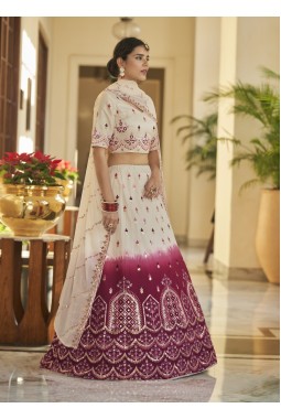 Beige And Marron Art Silk Mirror Work Wedding Lehenga Choli