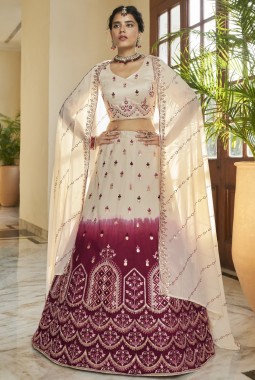Beige And Marron Art Silk Mirror Work Wedding Lehenga Choli