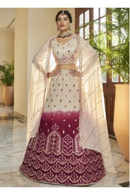 Beige And Marron Art Silk Mirror Work Wedding Lehenga Choli